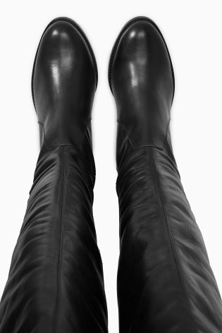 Black Leather Over The Knee Fitted Boots